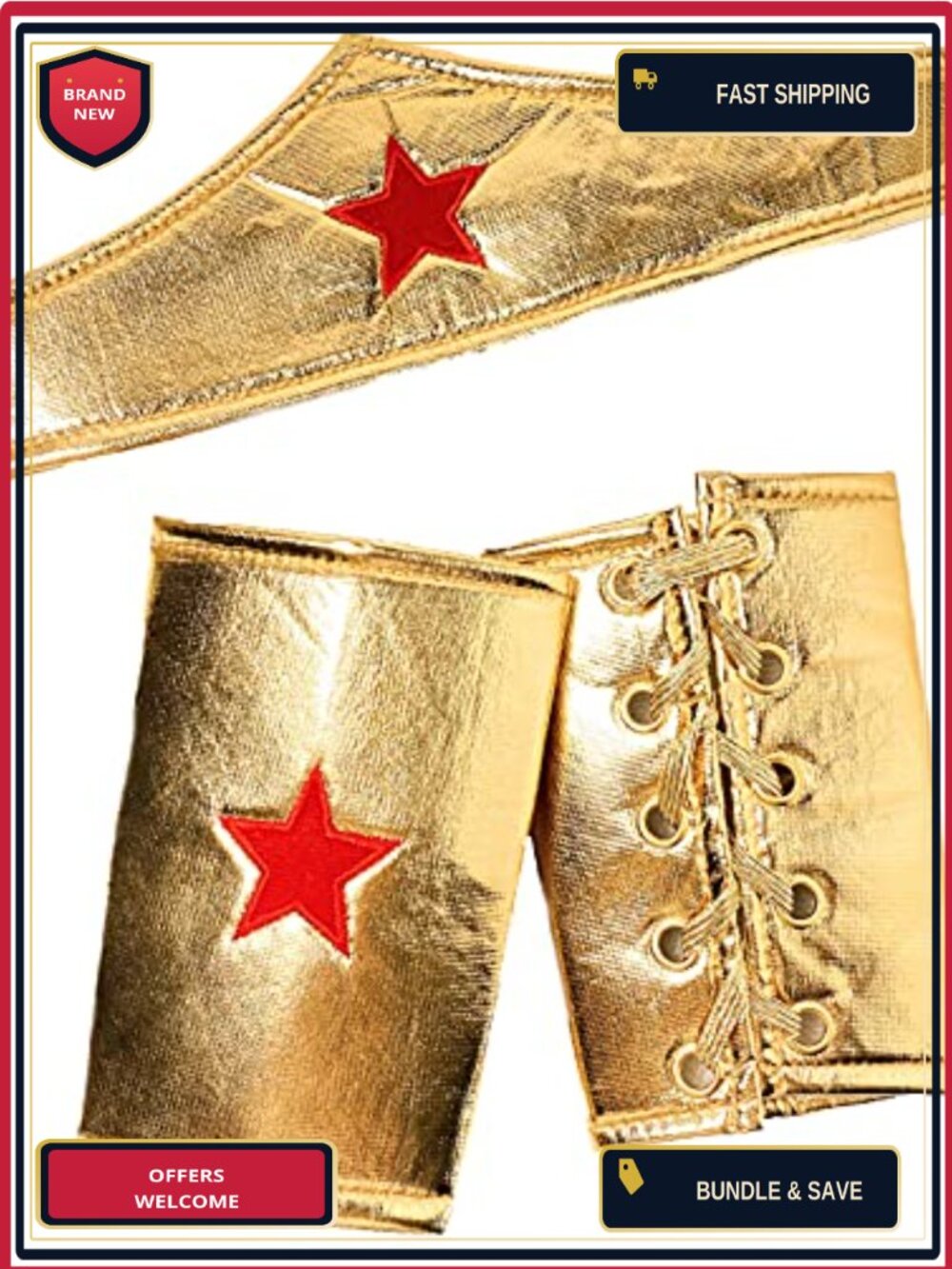 Gold Costume Crown & Cuffs Set for Woman of Wonder Cosplay